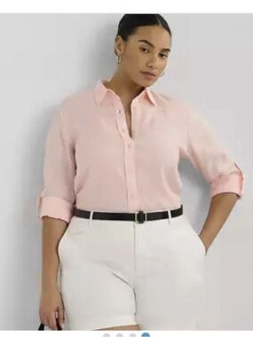 Ralph Lauren Pale Pink Linen Button-Front Shirt